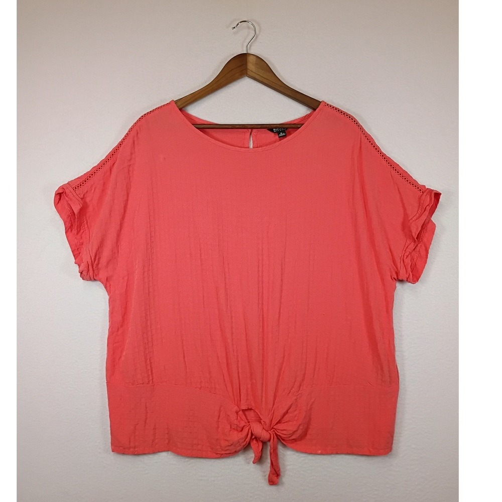 Boho Buffalo David Bitton Womens XL Coral Pink Tie Front‎ Lace Dobby Blouse